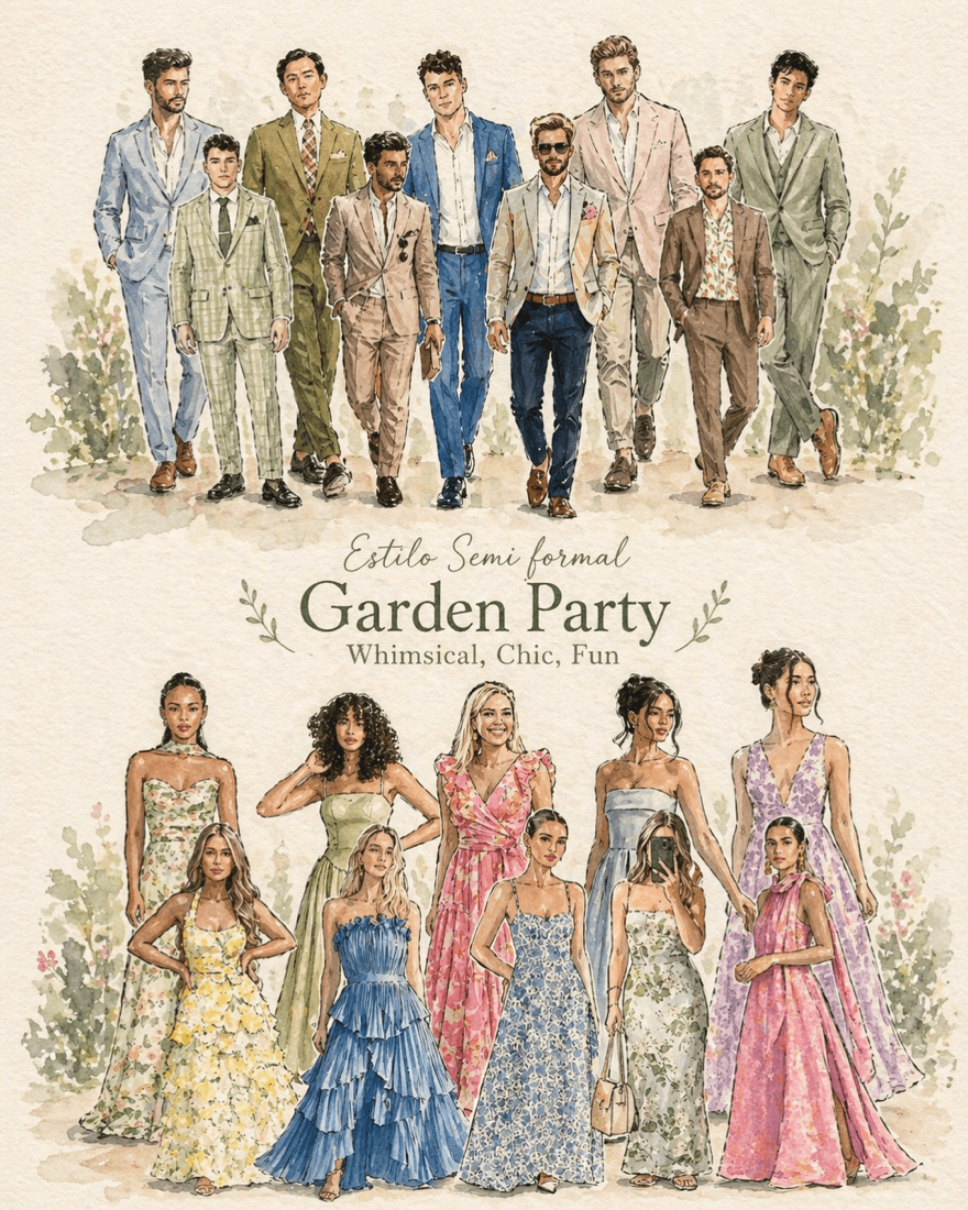 Referencia visual de dress code semi formal garden party